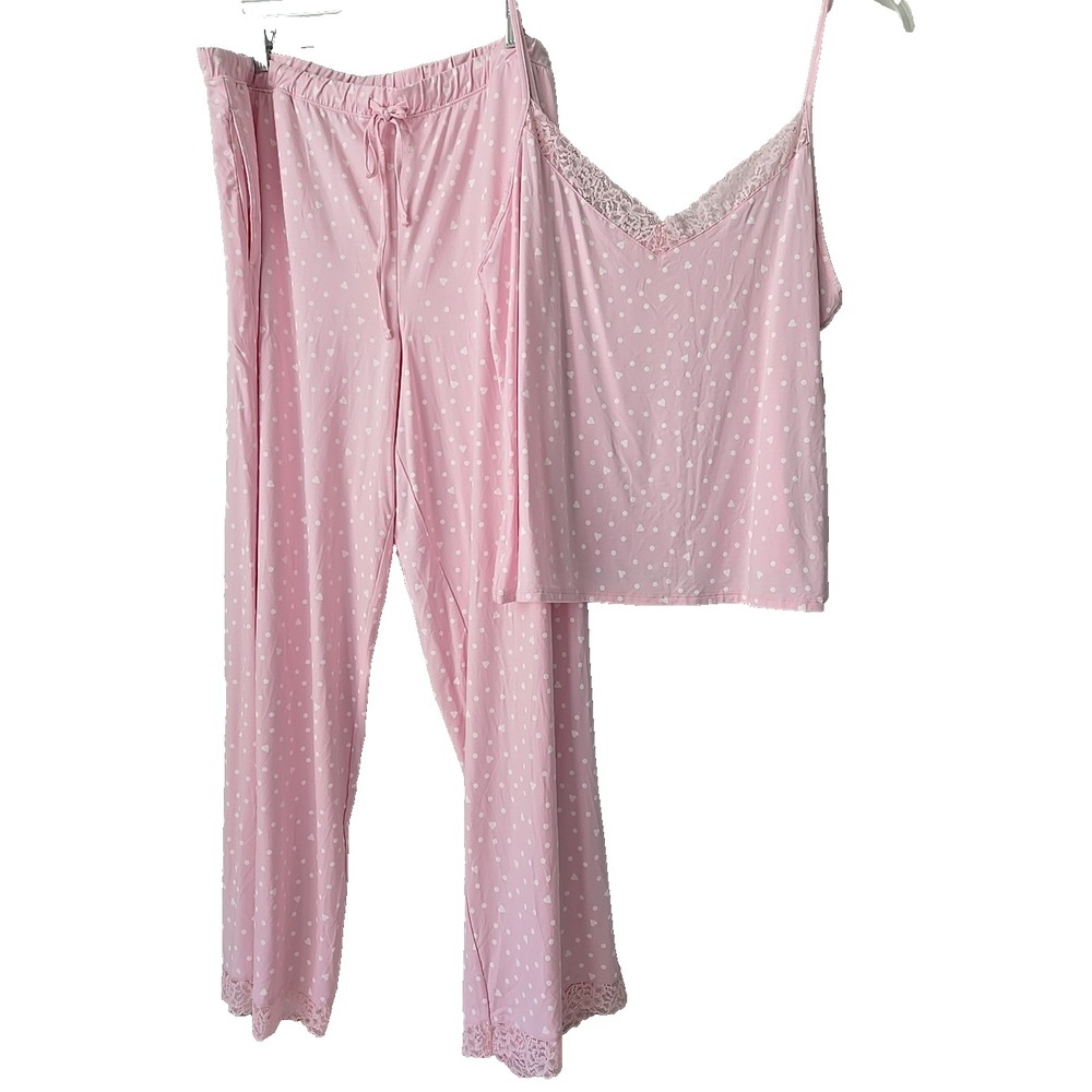 NWT State of Day 2pc Pajamas Set Pink Large Cami & Pants Hearts Coquette